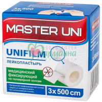 МАСТЕР ЮНИ ЮНИФИЛМ ЛЕЙКОПЛАСТЫРЬ МЕД. ФИКСИР. 3Х500СМ ПОЛИМЕР.  [MASTER UNI UNIFILM]