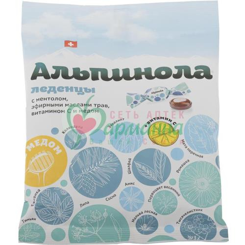 АЛЬПИНОЛА ЛЕДЕНЦЫ МЕНТОЛ+ТРАВЫ+ВИТ. С+МЕД 75Г.