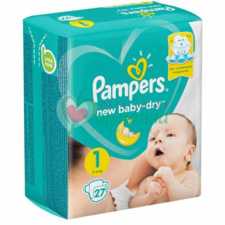 ПАМПЕРС НЬЮ БЕБИ ДРАЙ ПОДГУЗНИКИ Д/ДЕТЕЙ №27 РАЗМЕР 1 2-5КГ  [PAMPERS NEW BABY-DRY]